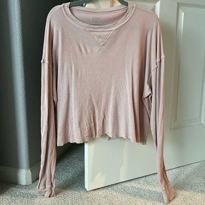 John Galt Pink Drop Shoulder Waffle Top